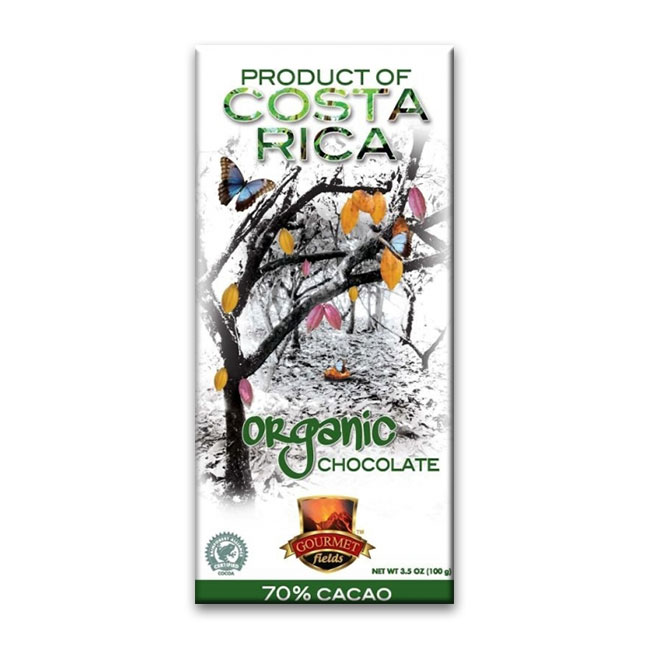 Chocolate Organico 70% Cacao con Nibs de Chocolate Marca Gourmet Field Importado por Kimns